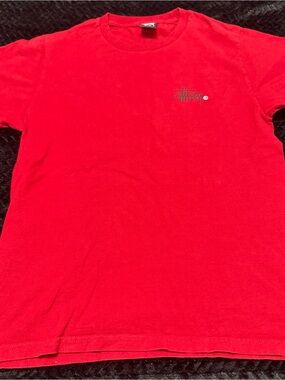 Stussy Red Short-Sleeve Crewneck Tee with Chest Logo